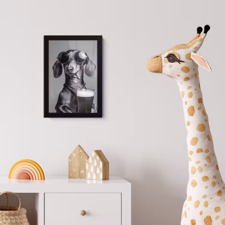Teckel - Bier - Glas - Bril fotolijst zwart zonder passe partout klein -usfeer4_kinderkamer