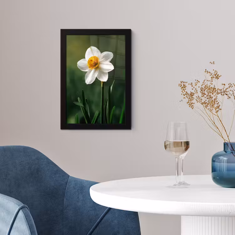 Narcis - Bloem - Wit - Grassprieten fotolijst zwart zonder passe partout klein -sfeer4