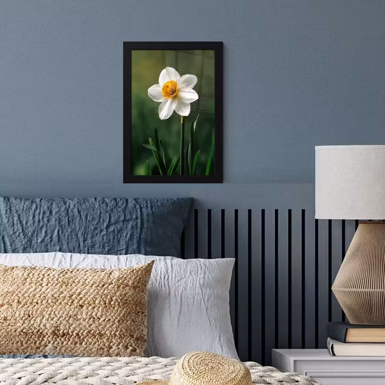 Narcis - Bloem - Wit - Grassprieten fotolijst zwart zonder passe partout klein -sfeer3