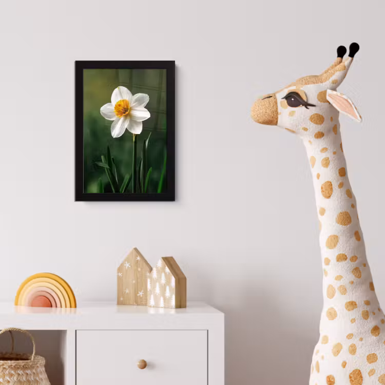 Narcis - Bloem - Wit - Grassprieten fotolijst zwart zonder passe partout klein -usfeer4_kinderkamer