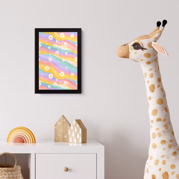 Madeliefjes - Kleurrijk - Pastel - Vrolijk fotolijst zwart zonder passe partout klein -usfeer4_kinderkamer