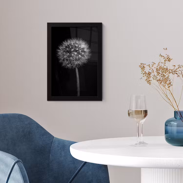 Paardenbloem - Zwart - Bloemen - Botanisch fotolijst zwart zonder passe partout klein -sfeer4