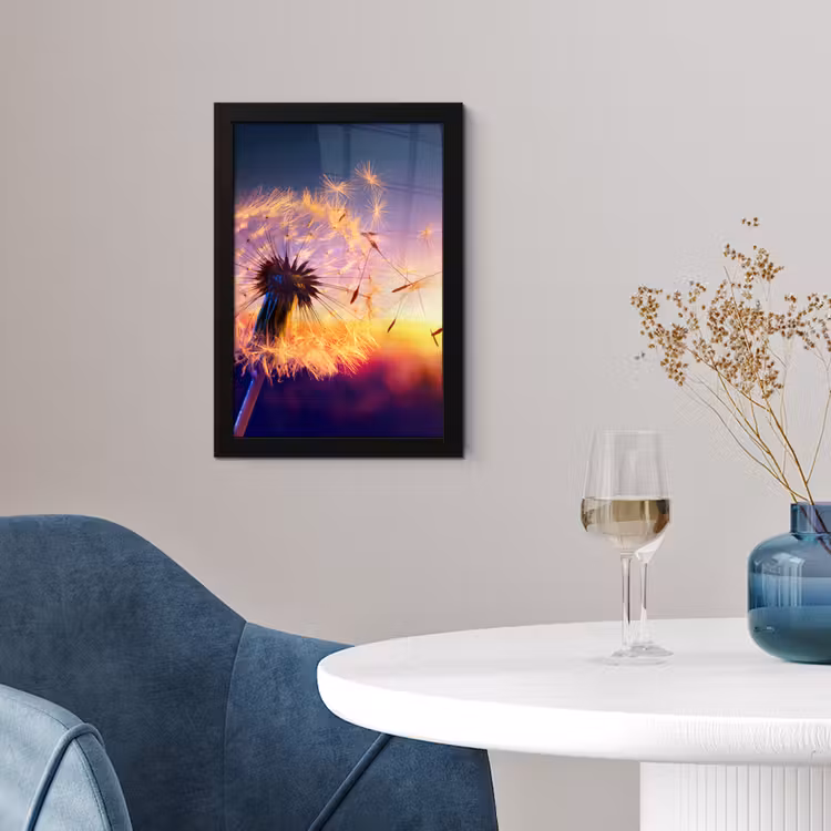Paardenbloem - Bloemen - Zonsondergang - Horizon - Nacht fotolijst zwart zonder passe partout klein -sfeer4