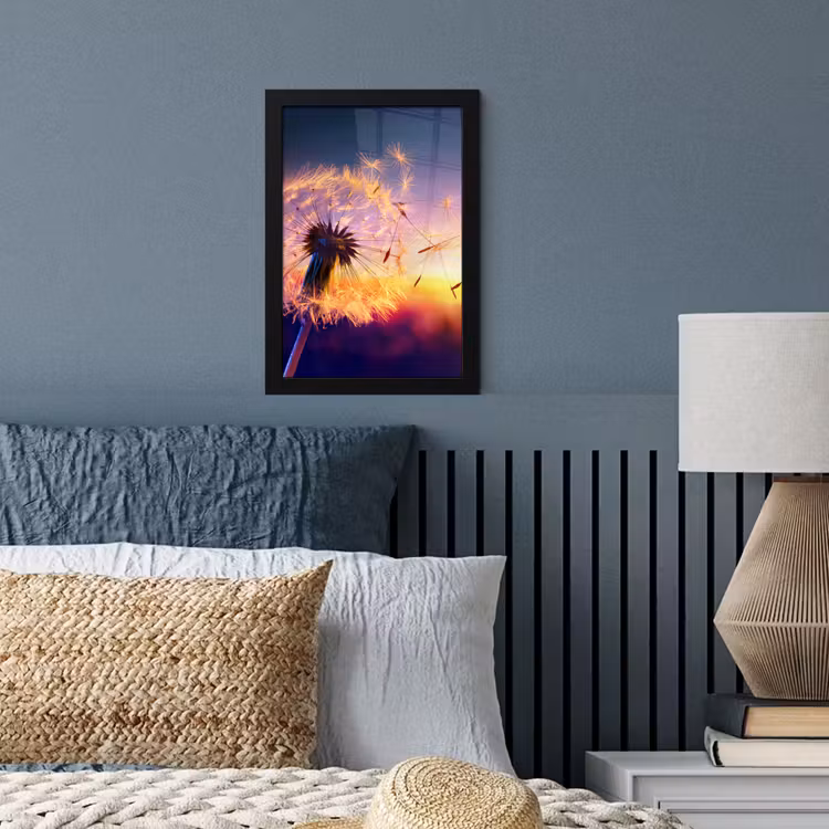 Paardenbloem - Bloemen - Zonsondergang - Horizon - Nacht fotolijst zwart zonder passe partout klein -sfeer3