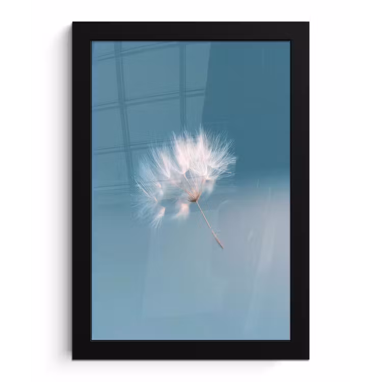 Paardenbloempluisje - Blauw - Lucht fotolijst zwart zonder passe partout klein -3d