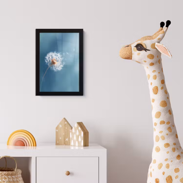 Paardenbloem - Wind - Blauw fotolijst zwart zonder passe partout klein -usfeer4_kinderkamer