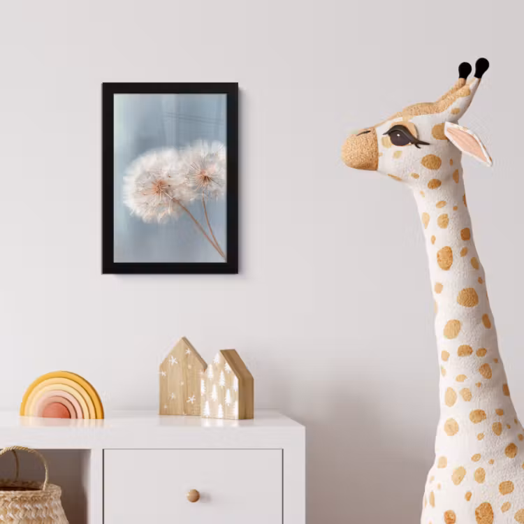 Paardenbloemen - Pluisjes - Wit fotolijst zwart zonder passe partout klein -usfeer4_kinderkamer