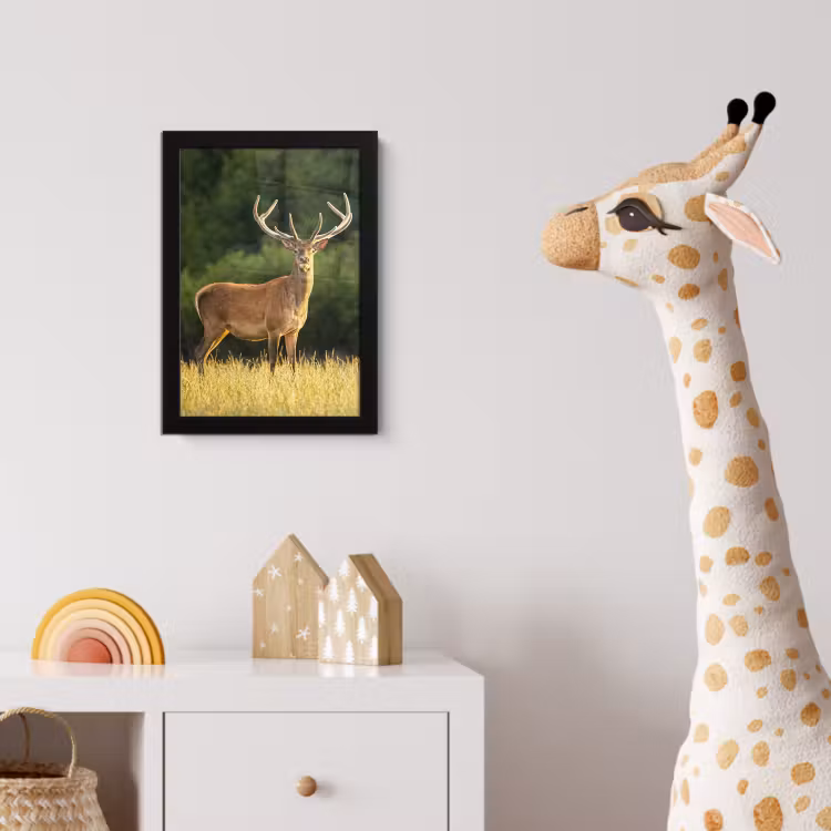 Hert - Gewei - Gras - Natuur - Dieren - Groen fotolijst zwart zonder passe partout klein -usfeer4_kinderkamer