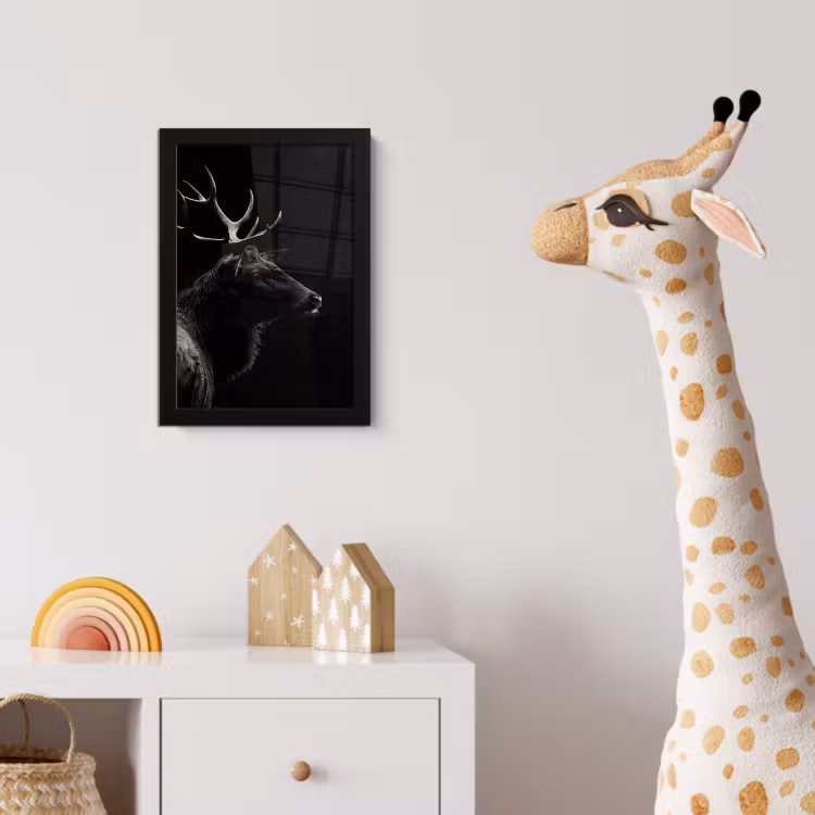 Hert - Zwart - Portret - Gewei - Dieren fotolijst zwart zonder passe partout klein -usfeer4_kinderkamer