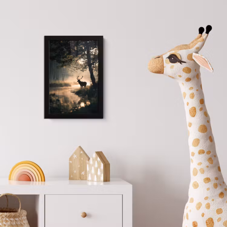 Hert - Bosbeek - Mystiek fotolijst zwart zonder passe partout klein -usfeer4_kinderkamer
