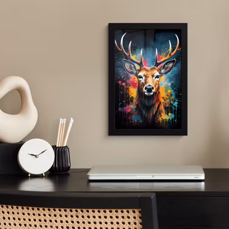 Hert - Graffiti - Dieren - Kleuren fotolijst zwart zonder passe partout klein -sfeer1