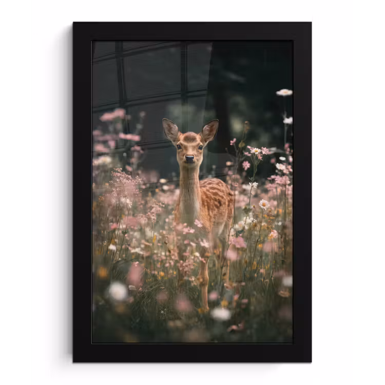 Hert - Wilde bloemen - Bos fotolijst zwart zonder passe partout klein -3d