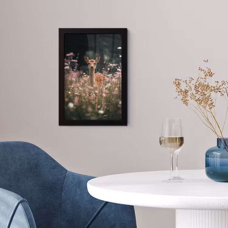 Hert - Wilde bloemen - Bos fotolijst zwart zonder passe partout klein -sfeer4
