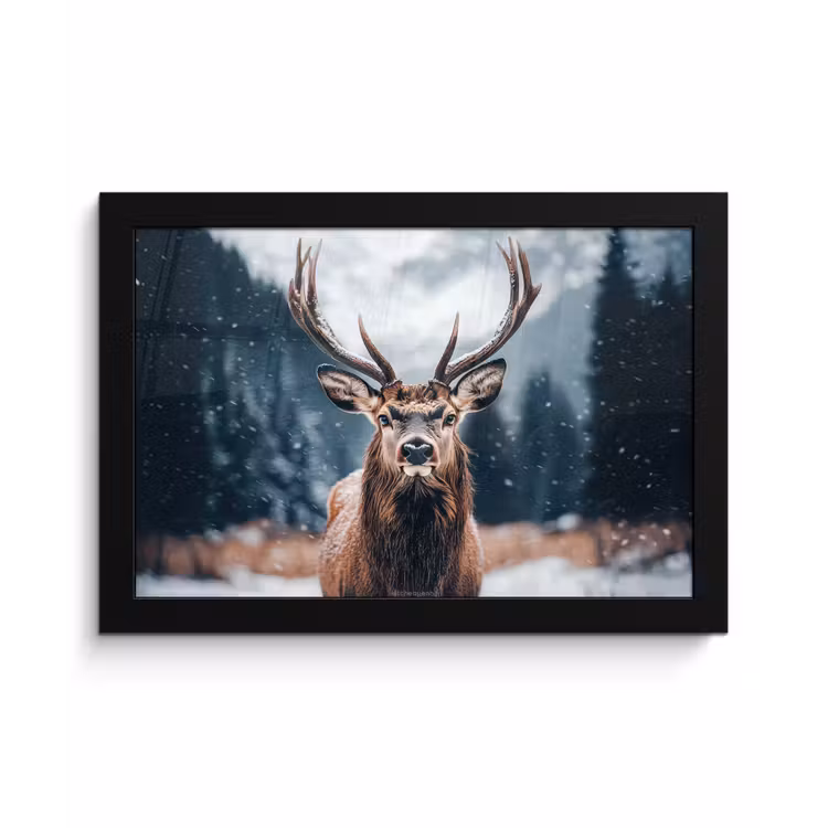Hert - Winter - Hertenkop - Sneeuw - Gewei fotolijst zwart zonder passe partout klein -3d