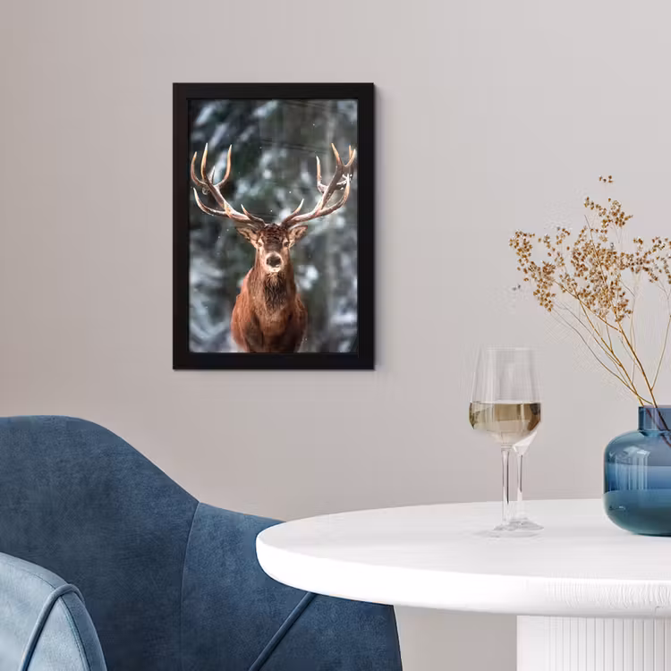 Hert - Winter - Sneeuw - Bos - Natuur - Dier fotolijst zwart zonder passe partout klein -sfeer4