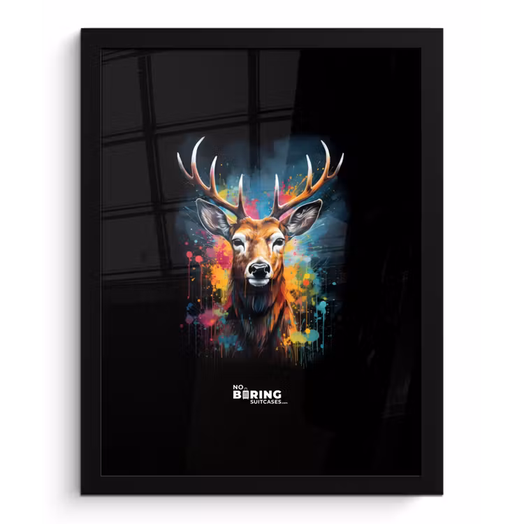Hert met gewei tussen graffiti spray fotolijst zwart zonder passe partout klein -3d