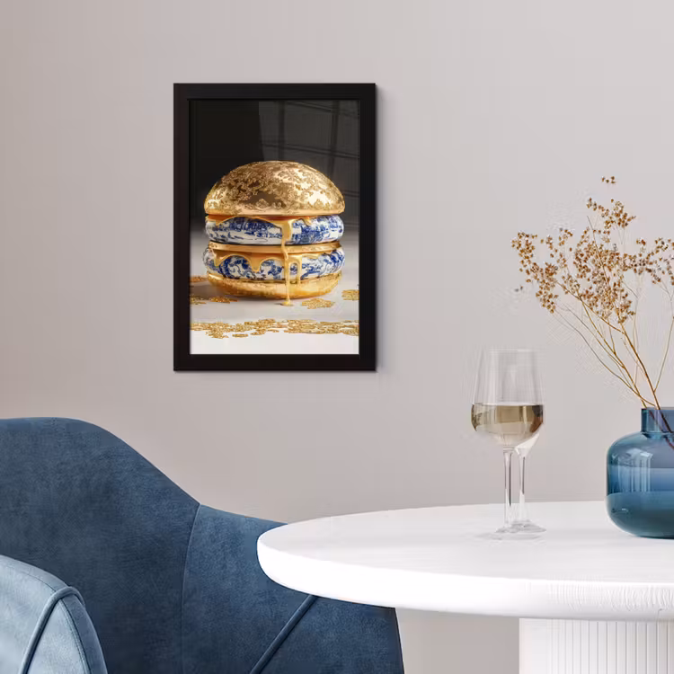 Delftsblauw - Goud - Burger fotolijst zwart zonder passe partout klein -sfeer4