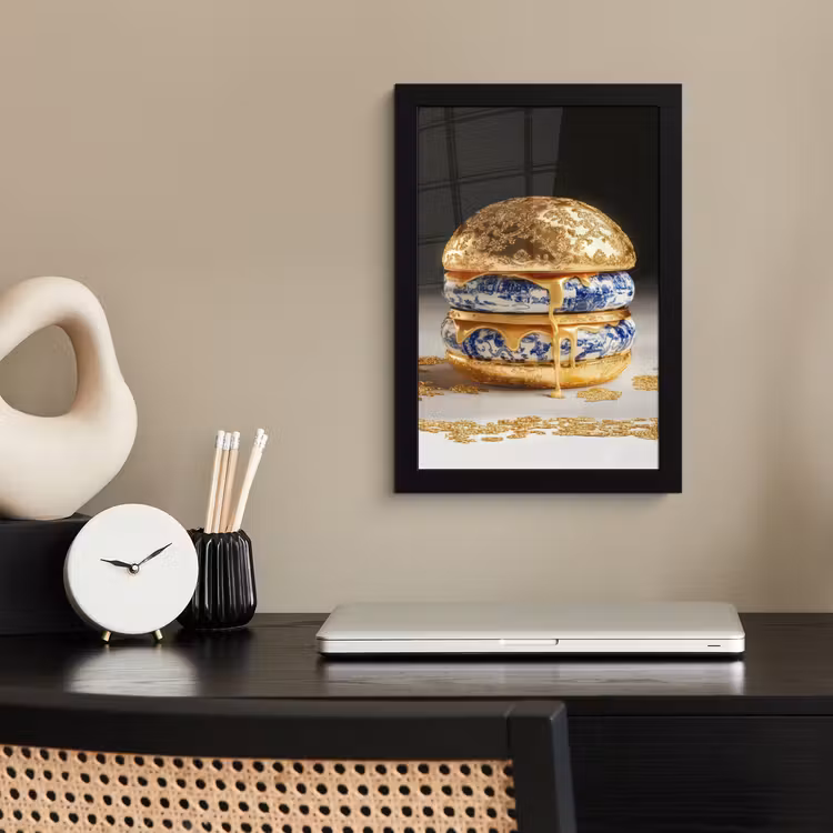 Delftsblauw - Goud - Burger fotolijst zwart zonder passe partout klein -sfeer1