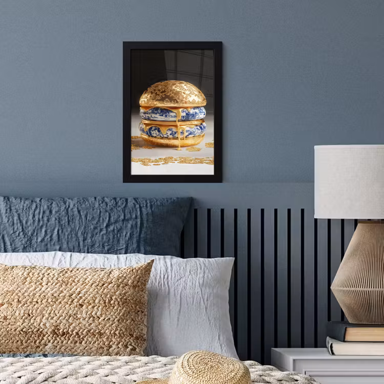 Delftsblauw - Goud - Burger fotolijst zwart zonder passe partout klein -sfeer3