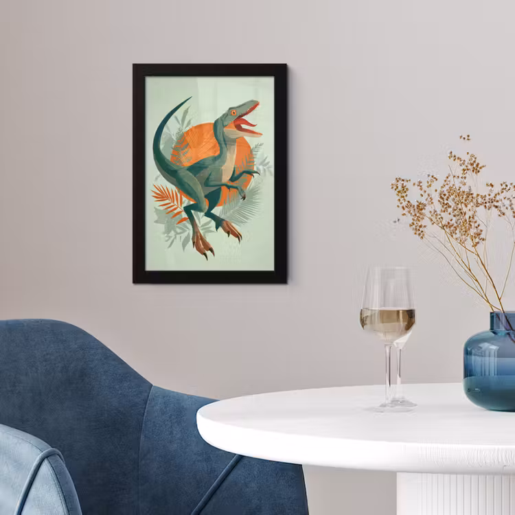 Dino - Bladeren - Grafisch - Groen fotolijst zwart zonder passe partout klein -sfeer4