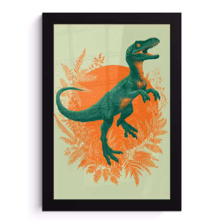 Dinosaurus - Groen - Planten - Cirkel fotolijst zwart zonder passe partout klein -3d