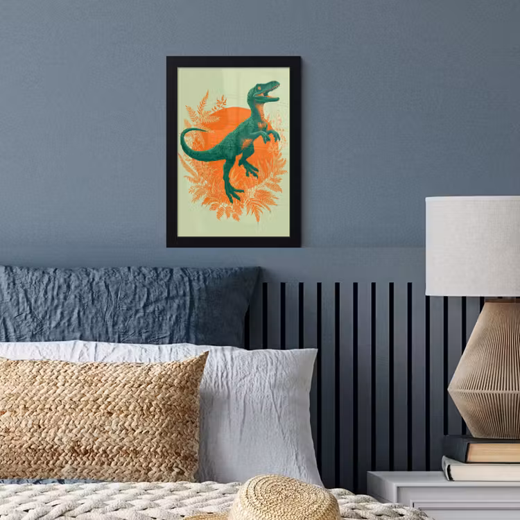 Dinosaurus - Groen - Planten - Cirkel fotolijst zwart zonder passe partout klein -sfeer3