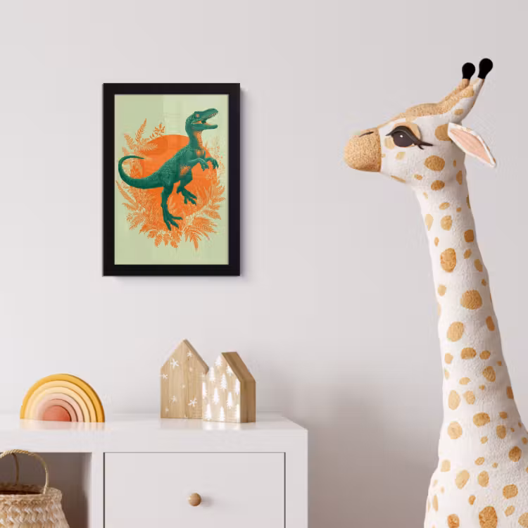 Dinosaurus - Groen - Planten - Cirkel fotolijst zwart zonder passe partout klein -usfeer4_kinderkamer