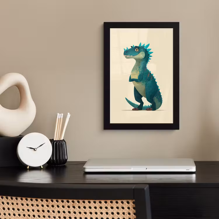 Dinosaurus - Turquoise - Stekels fotolijst zwart zonder passe partout klein -sfeer1