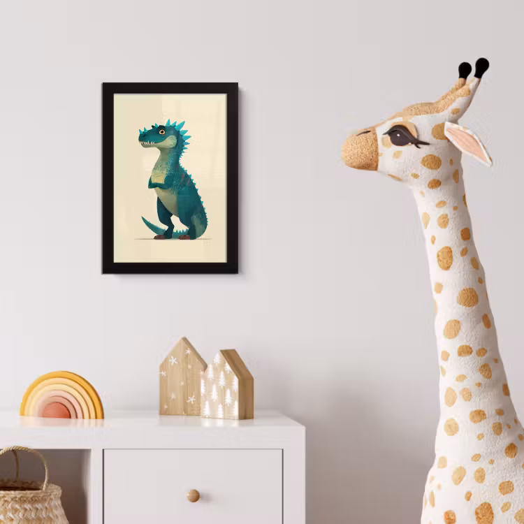 Dinosaurus - Turquoise - Stekels fotolijst zwart zonder passe partout klein -usfeer4_kinderkamer