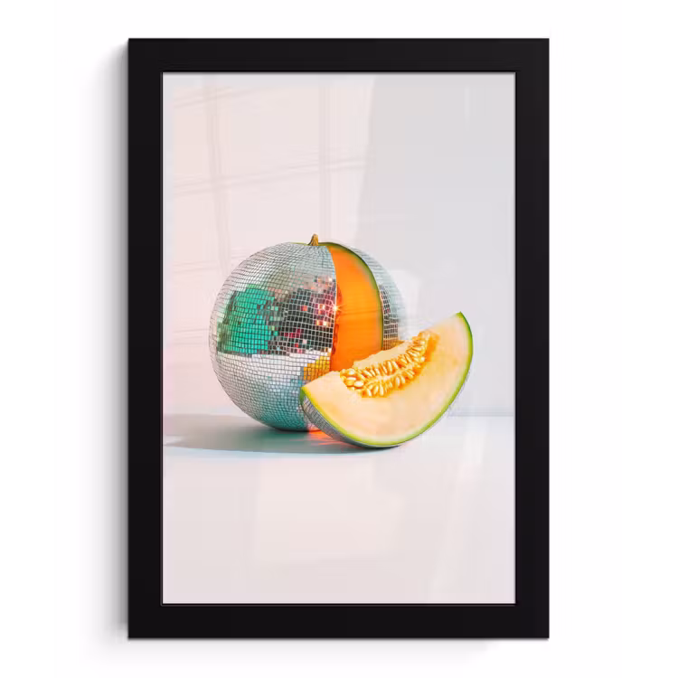 Disco - Discobal - Meloen - Pastel fotolijst zwart zonder passe partout klein -3d