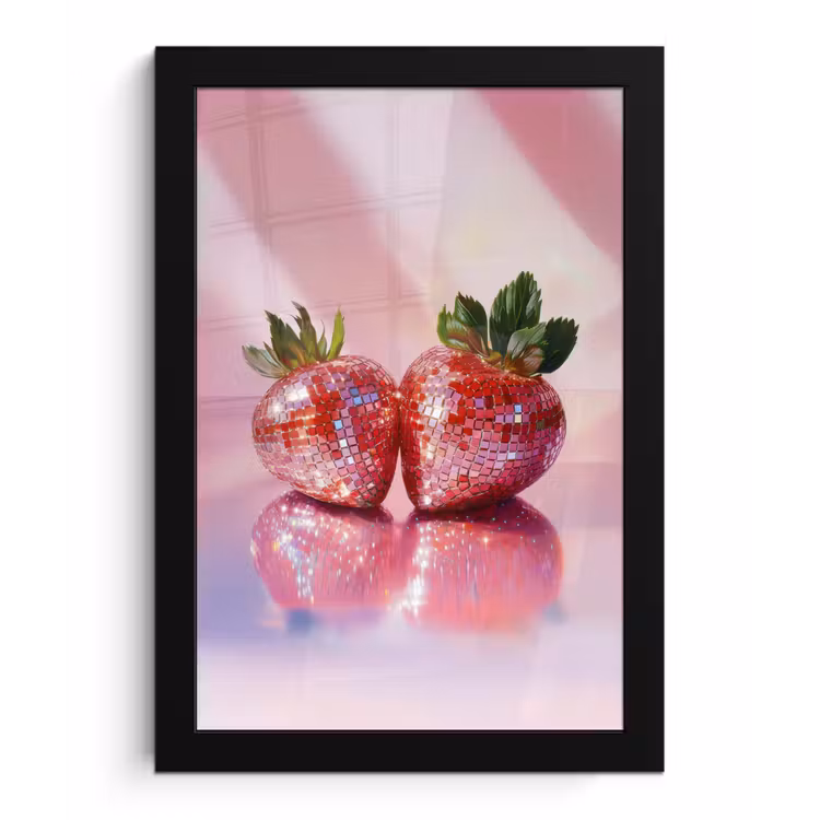 Disco - Fruit - Glitter - Strawberry fotolijst zwart zonder passe partout klein -3d