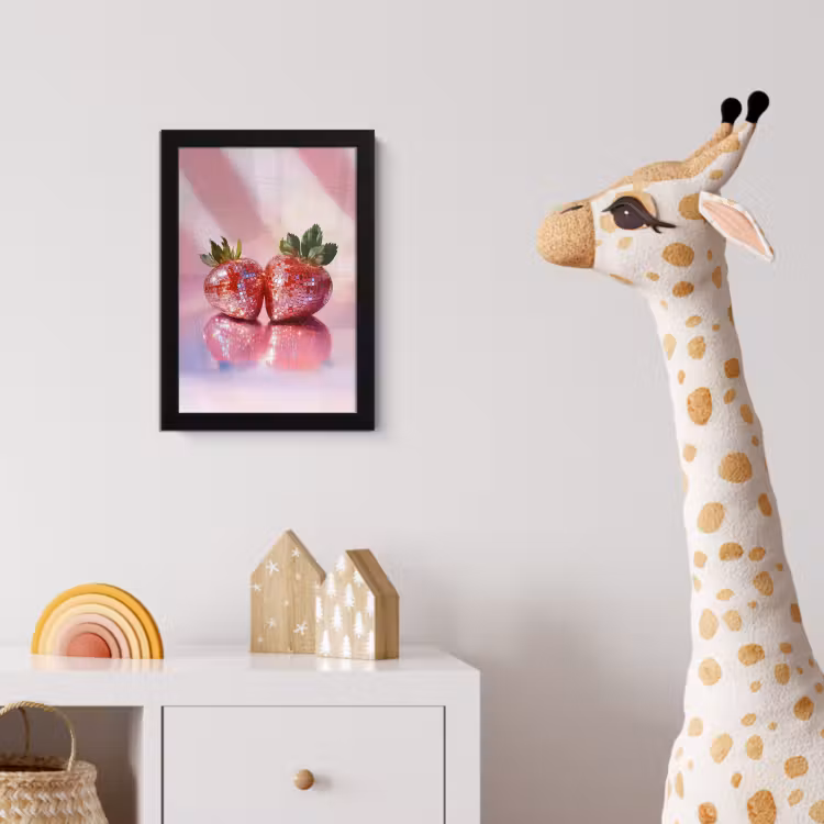 Disco - Fruit - Glitter - Strawberry fotolijst zwart zonder passe partout klein -usfeer4_kinderkamer