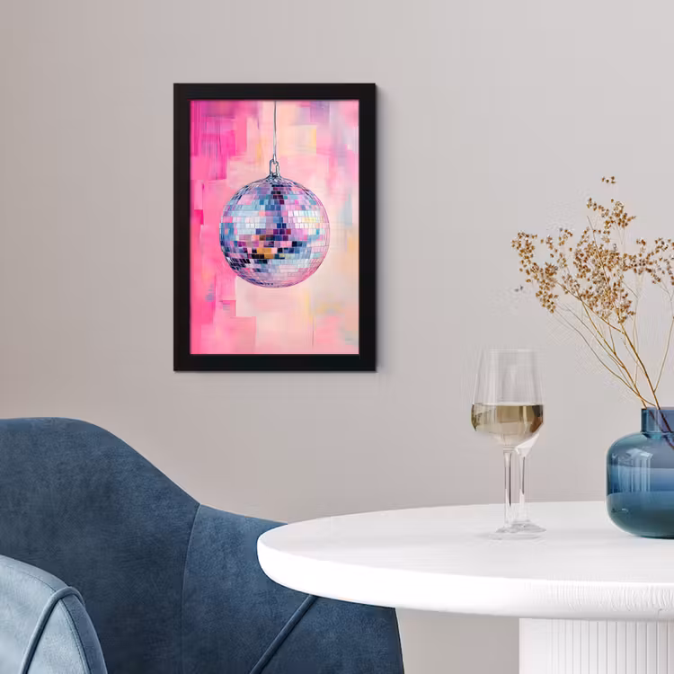 Discobal - Pink - Verf fotolijst zwart zonder passe partout klein -sfeer4