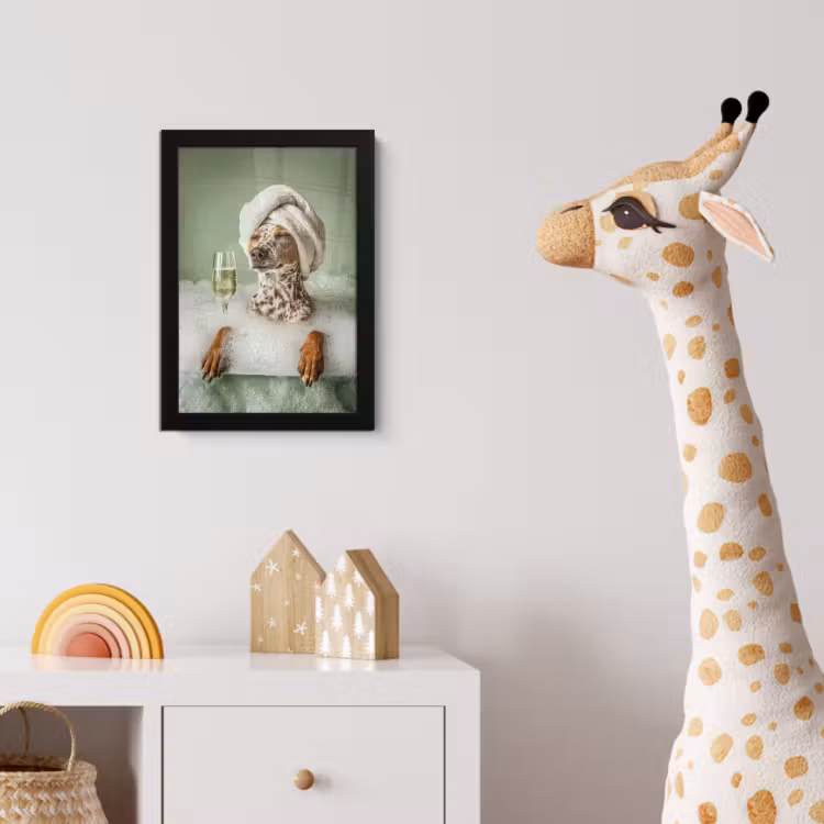 Hond - Bad - Champagne - Handdoek fotolijst zwart zonder passe partout klein -usfeer4_kinderkamer