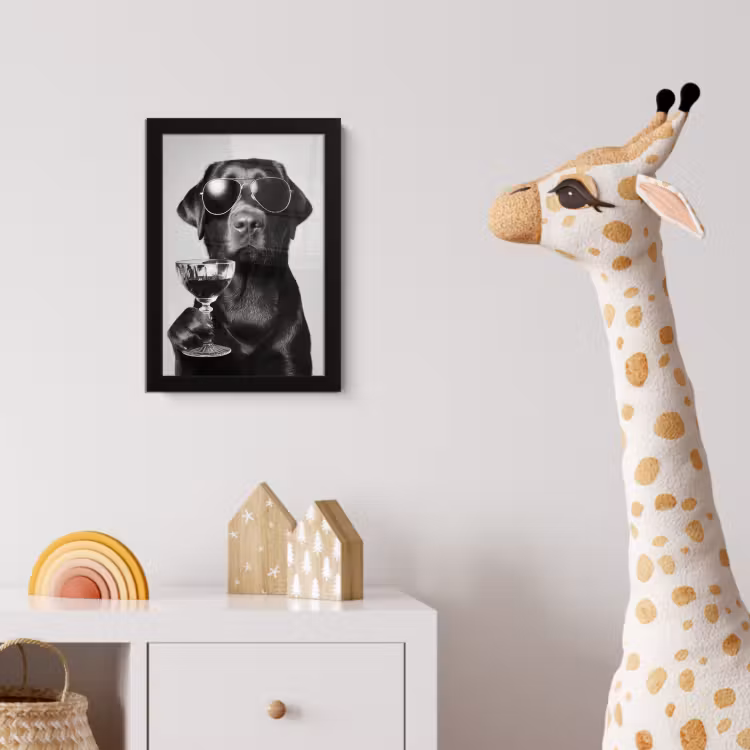 Hond - Zwart - Wijnglas - Zonnebril fotolijst zwart zonder passe partout klein -usfeer4_kinderkamer