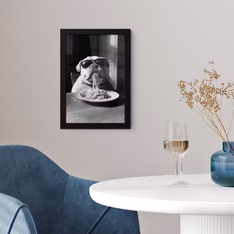 Hond - Bulldog - Pasta - Bril - Stoer - Dieren fotolijst zwart zonder passe partout klein -sfeer4