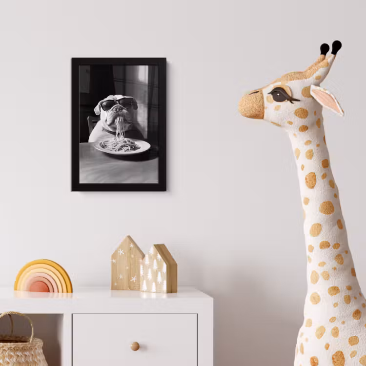 Hond - Bulldog - Pasta - Bril - Stoer - Dieren fotolijst zwart zonder passe partout klein -usfeer4_kinderkamer