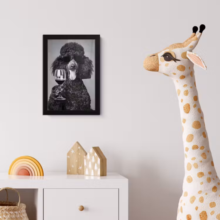 Hond - Krullen - Zonnebril - Wijn fotolijst zwart zonder passe partout klein -usfeer4_kinderkamer