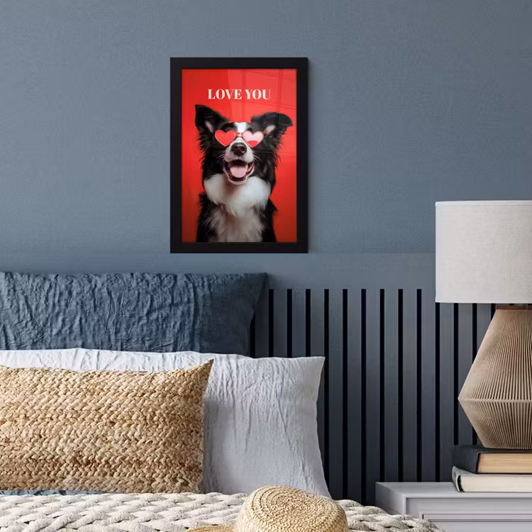 Hond - Hartjesbril - Loveyou - Rood fotolijst zwart zonder passe partout klein -sfeer3