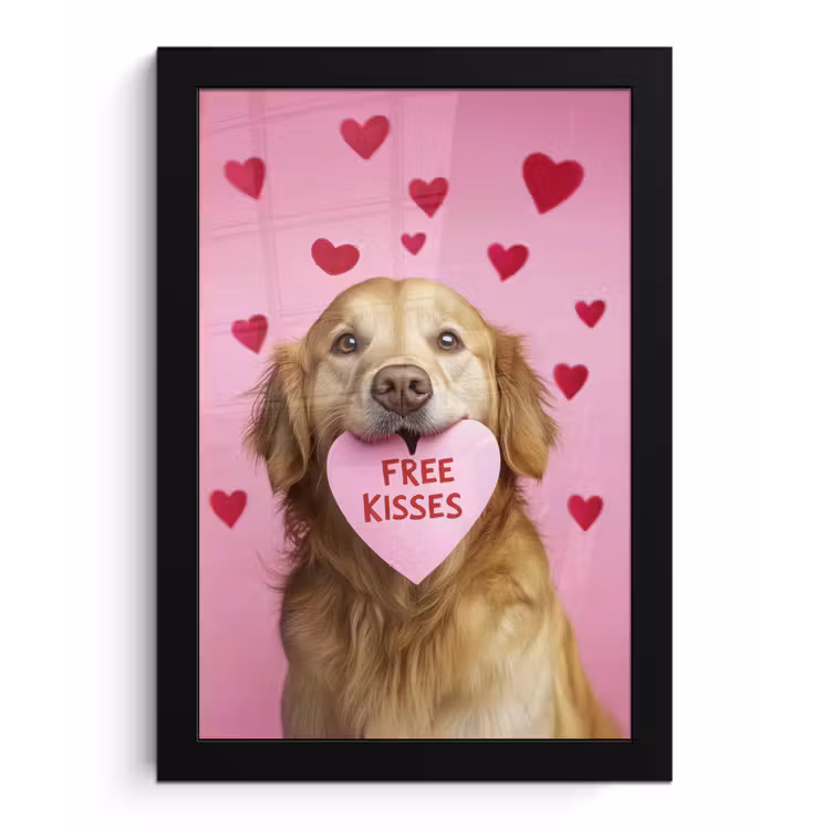 Hond - Kiss- Valentijn - Hartjes fotolijst zwart zonder passe partout klein -3d