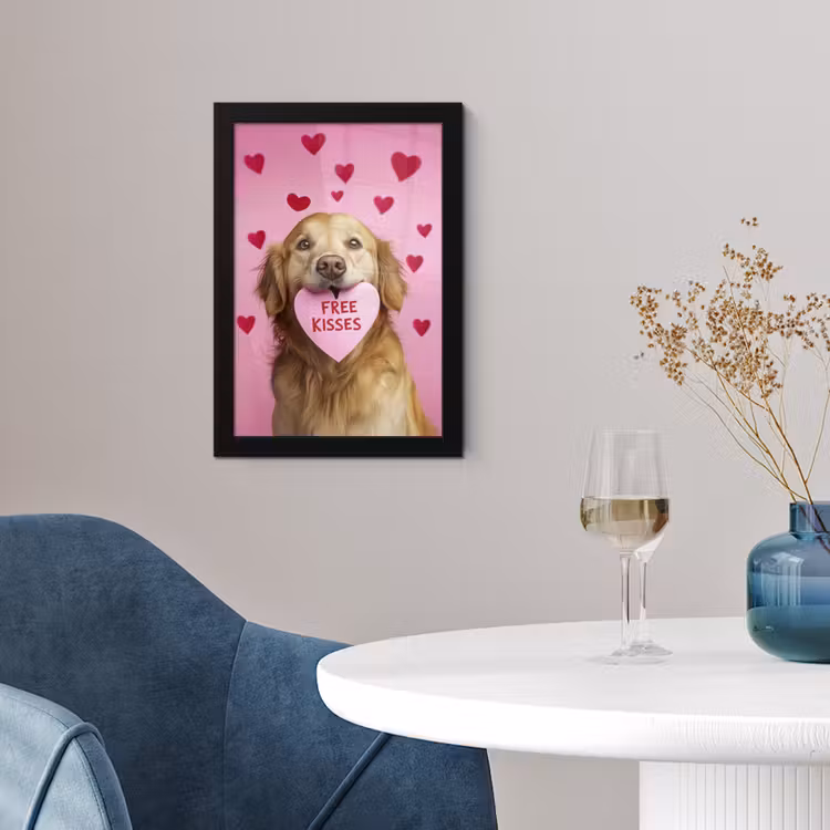 Hond - Kiss- Valentijn - Hartjes fotolijst zwart zonder passe partout klein -sfeer4