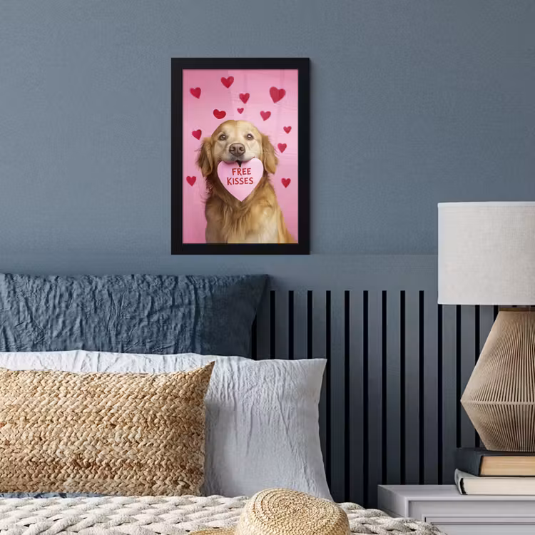 Hond - Kiss- Valentijn - Hartjes fotolijst zwart zonder passe partout klein -sfeer3