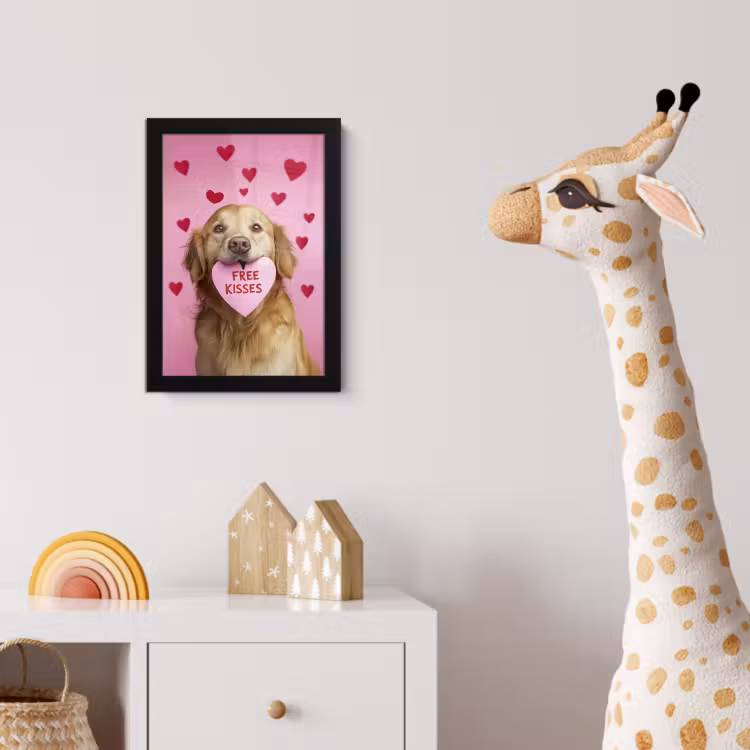 Hond - Kiss- Valentijn - Hartjes fotolijst zwart zonder passe partout klein -usfeer4_kinderkamer