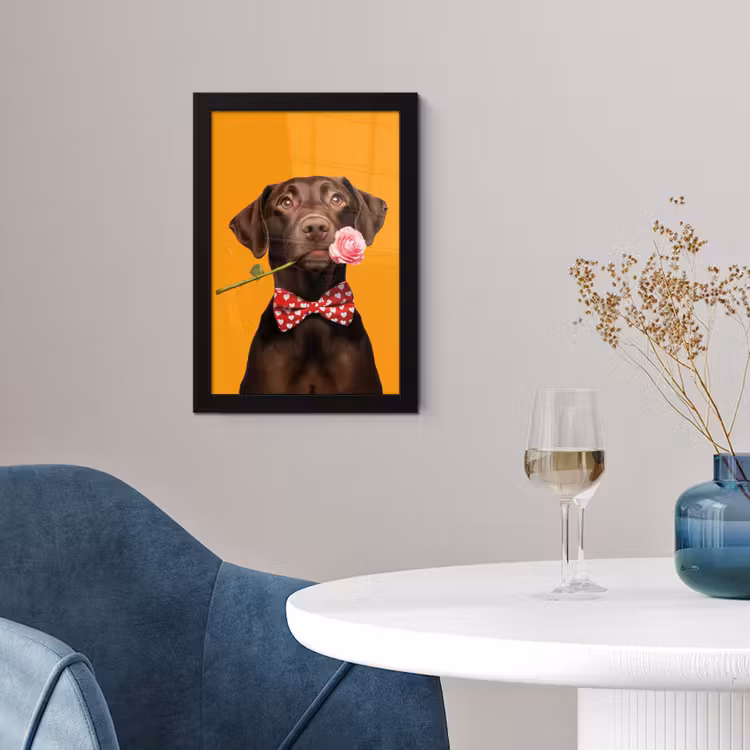 Hond - Oranje - Roos - Valentijn fotolijst zwart zonder passe partout klein -sfeer4