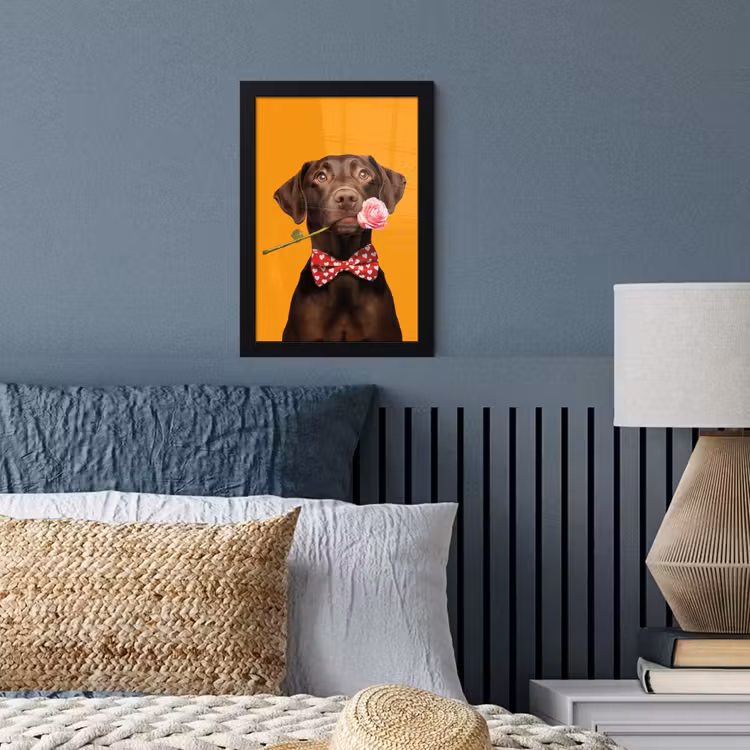 Hond - Oranje - Roos - Valentijn fotolijst zwart zonder passe partout klein -sfeer3