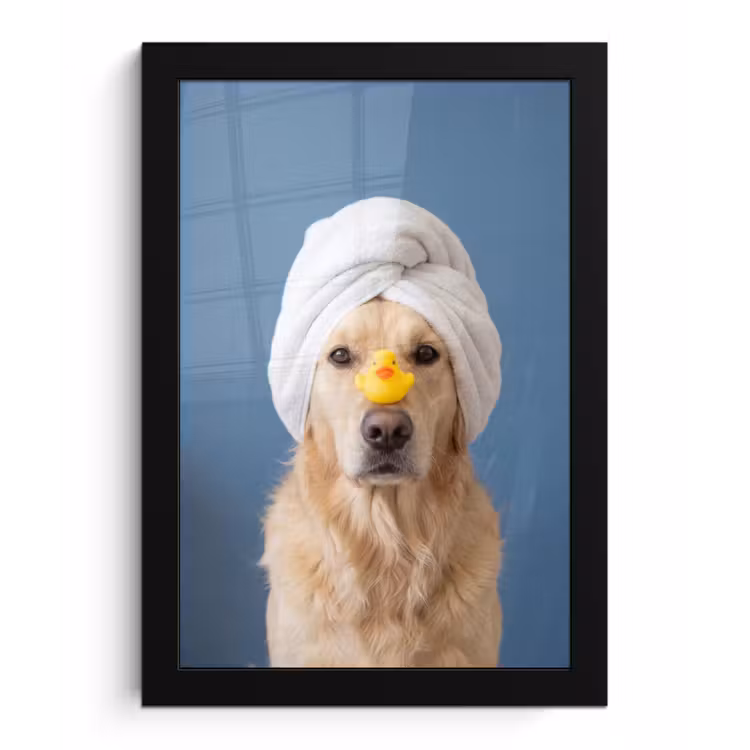Hond - Badeend - Geel fotolijst zwart zonder passe partout klein -3d
