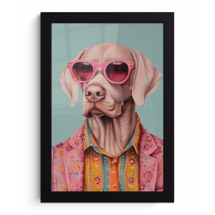 Hond - Overhemd - Bloemen - Bril fotolijst zwart zonder passe partout klein -3d