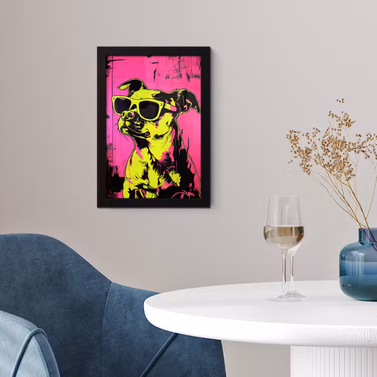 Hond - Zonnebril - Roze - Art fotolijst zwart zonder passe partout klein -sfeer4