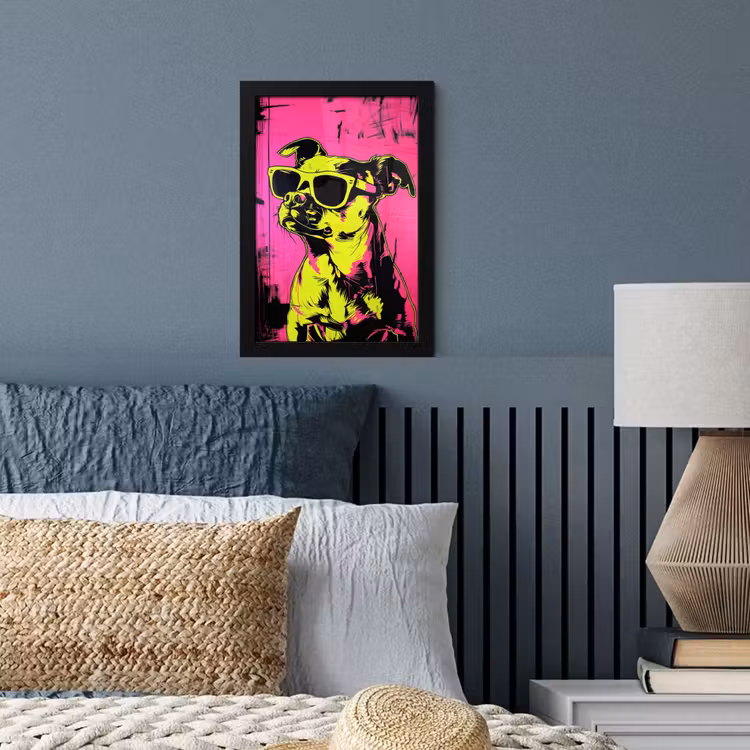 Hond - Zonnebril - Roze - Art fotolijst zwart zonder passe partout klein -sfeer3