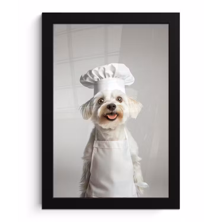 Hond - Wit - Kok fotolijst zwart zonder passe partout klein -3d